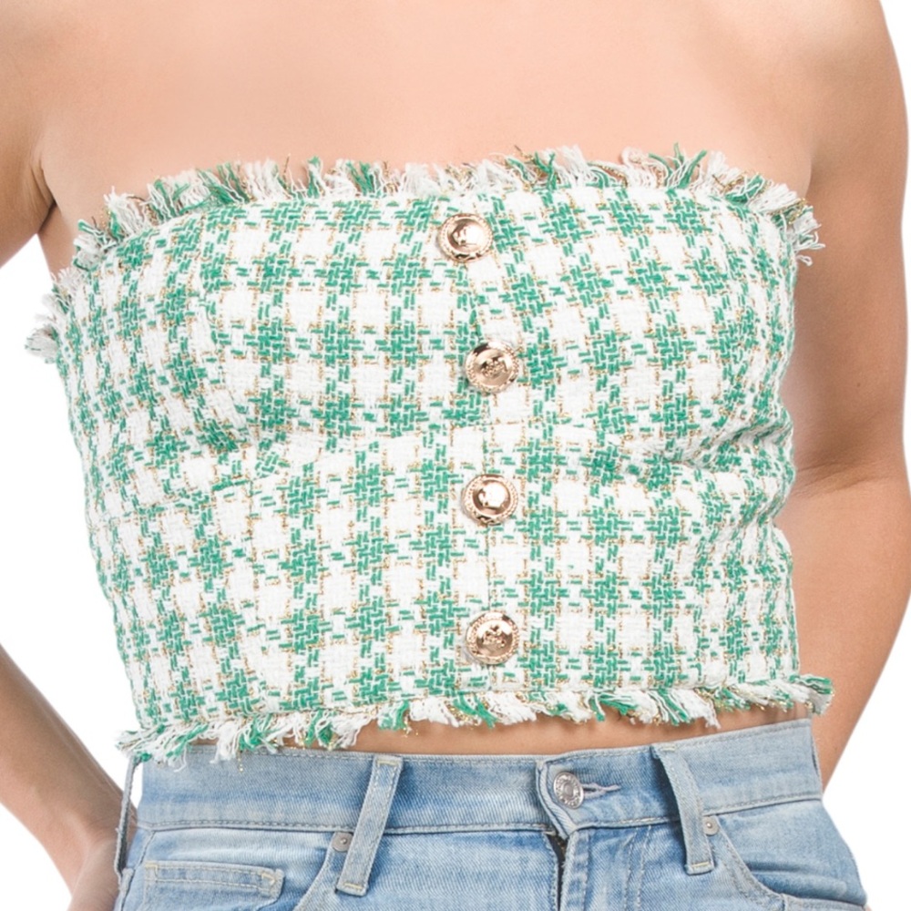 WALTER BAKER Betsey Tweed Strapless Top Size Large. NWT